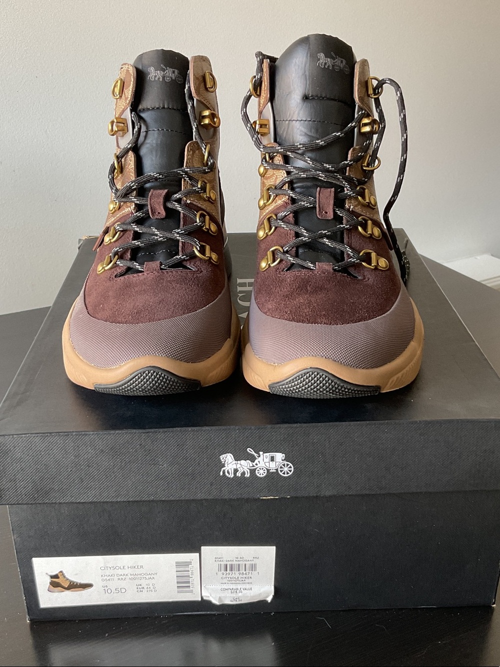 Coach CitySole Hiker, G5411 men’s  10.5D, Khaki Dark Mahogany With Box